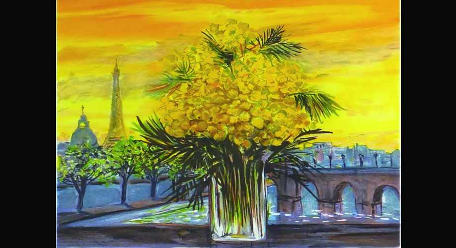 エッフェル塔と黄色い花